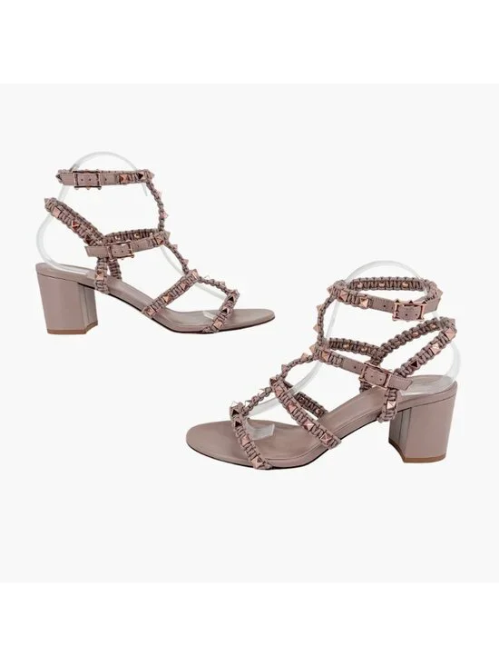 Valentino Garavani Rockstud Braided Caged Block Heel Sandals Beige Size 40 US 10 - Picture 8 of 15